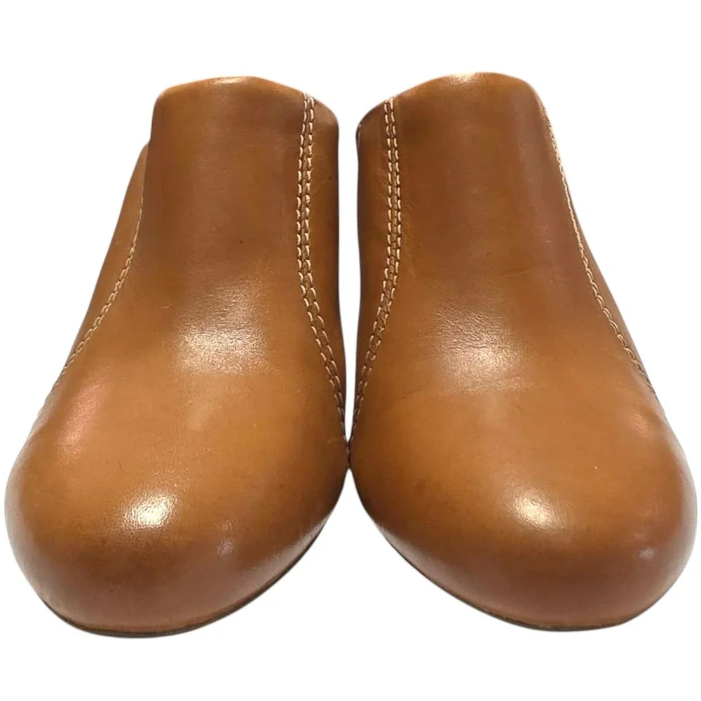 Clarks Artisan Womens 7 Tan Leather Wedge Mules Almond Toe Shoes